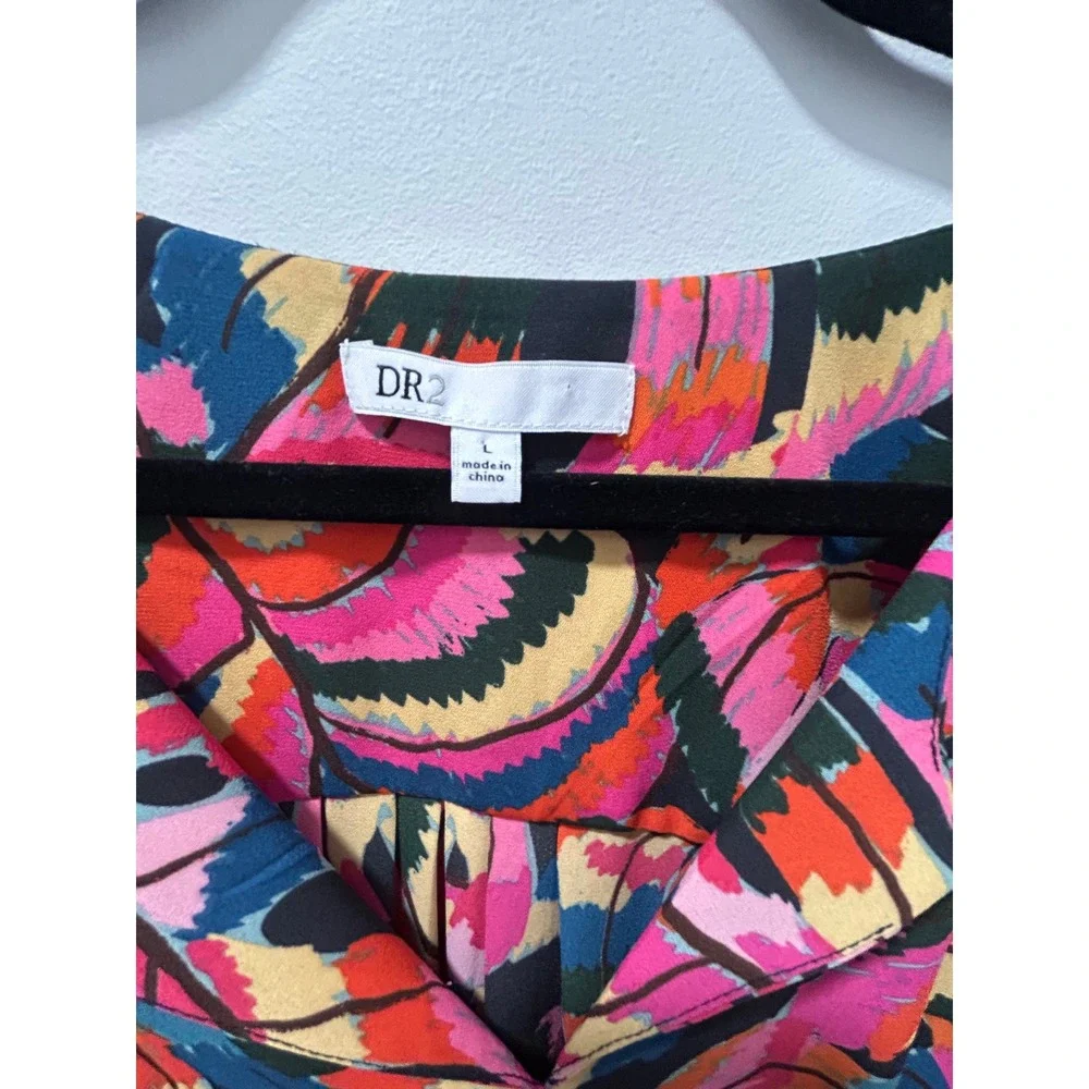 DR2 by Daniel Rainn Tropical Leaf Print Blouse Pink Orange Blue L ZDR12813PR1